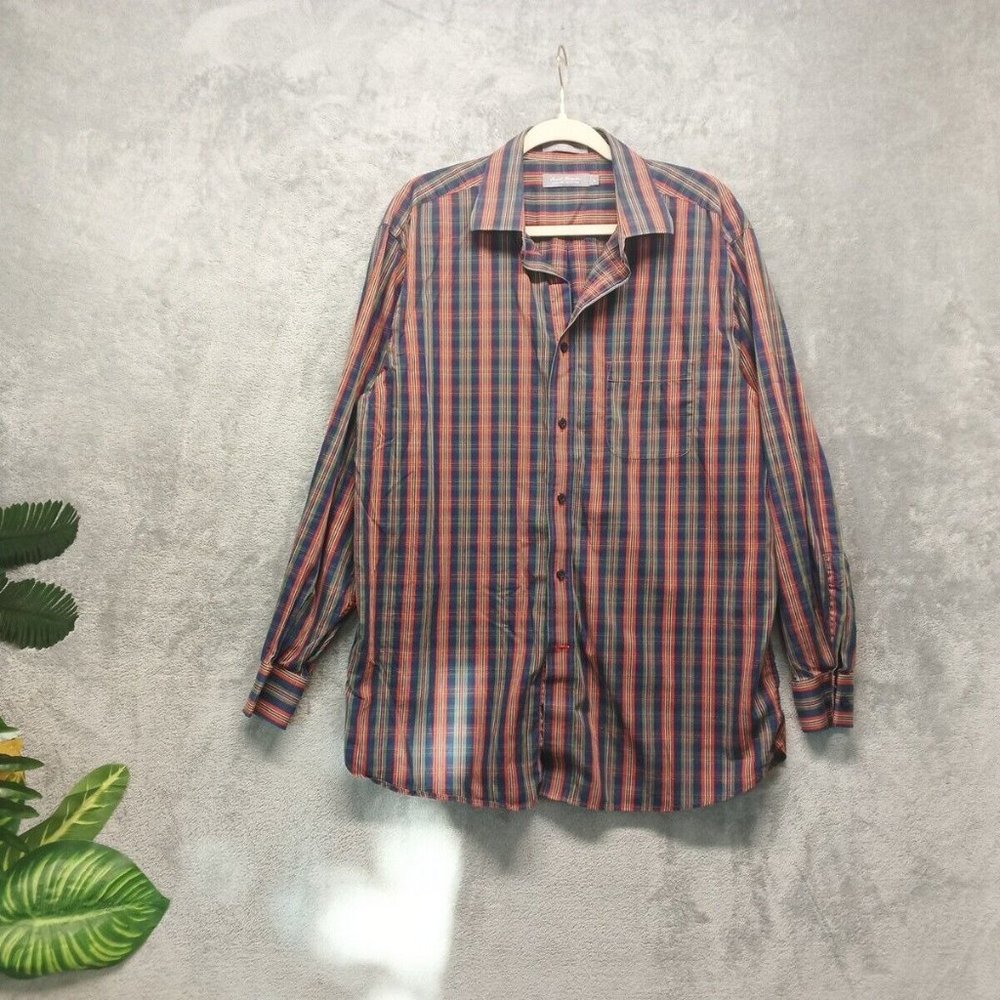 🍑DANIEL CREMIEUX Shirt Men's Size LARGE button Up Shirt Plaid Cotton Pocket